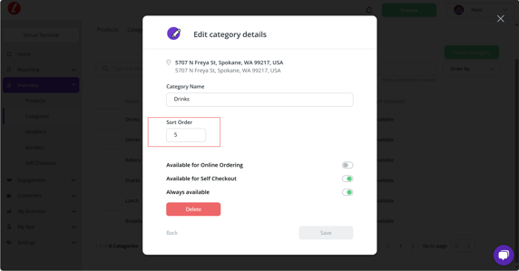 Catagories Sort order
