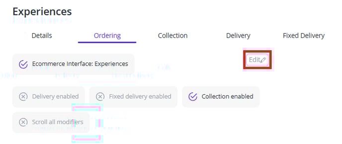 Experiences Ordering Edit