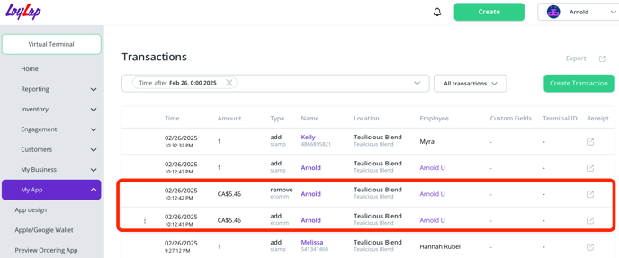 LoyLap dashboard - funds loaded and redeemed