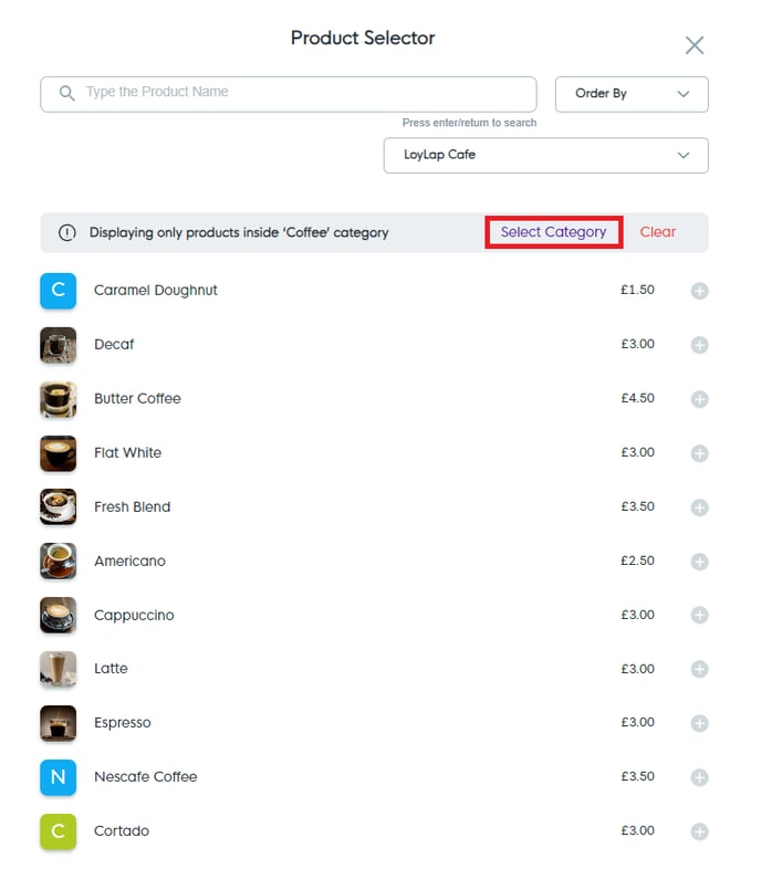 Select Category Product Selector